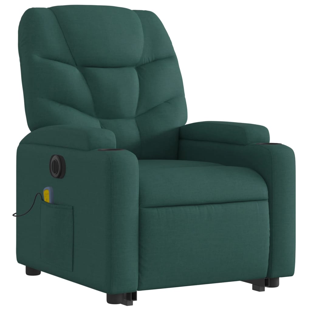 vidaXL Electric Stand up Massage Recliner Chair Dark Green Fabric - RealmSelect