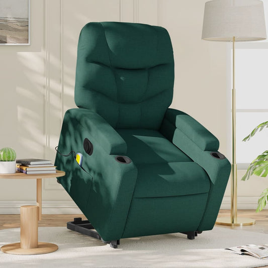 vidaXL Electric Stand up Massage Recliner Chair Dark Green Fabric - RealmSelect