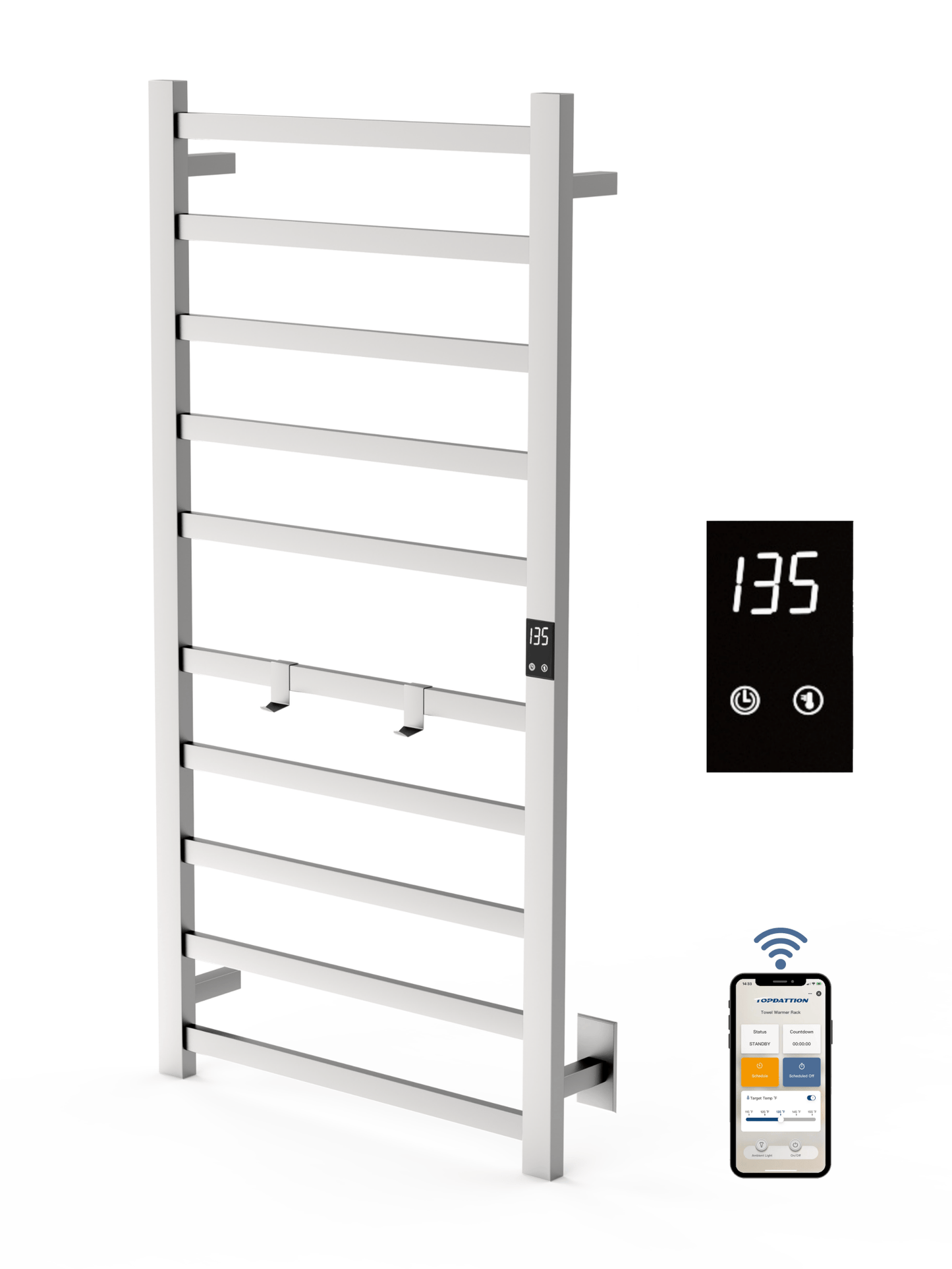 WiFi 10Bar |Smart Wireless Electric Towel Warmer | Blade Thin 10 Bar Design | Alexa & Google Home Compatible - RealmSelect