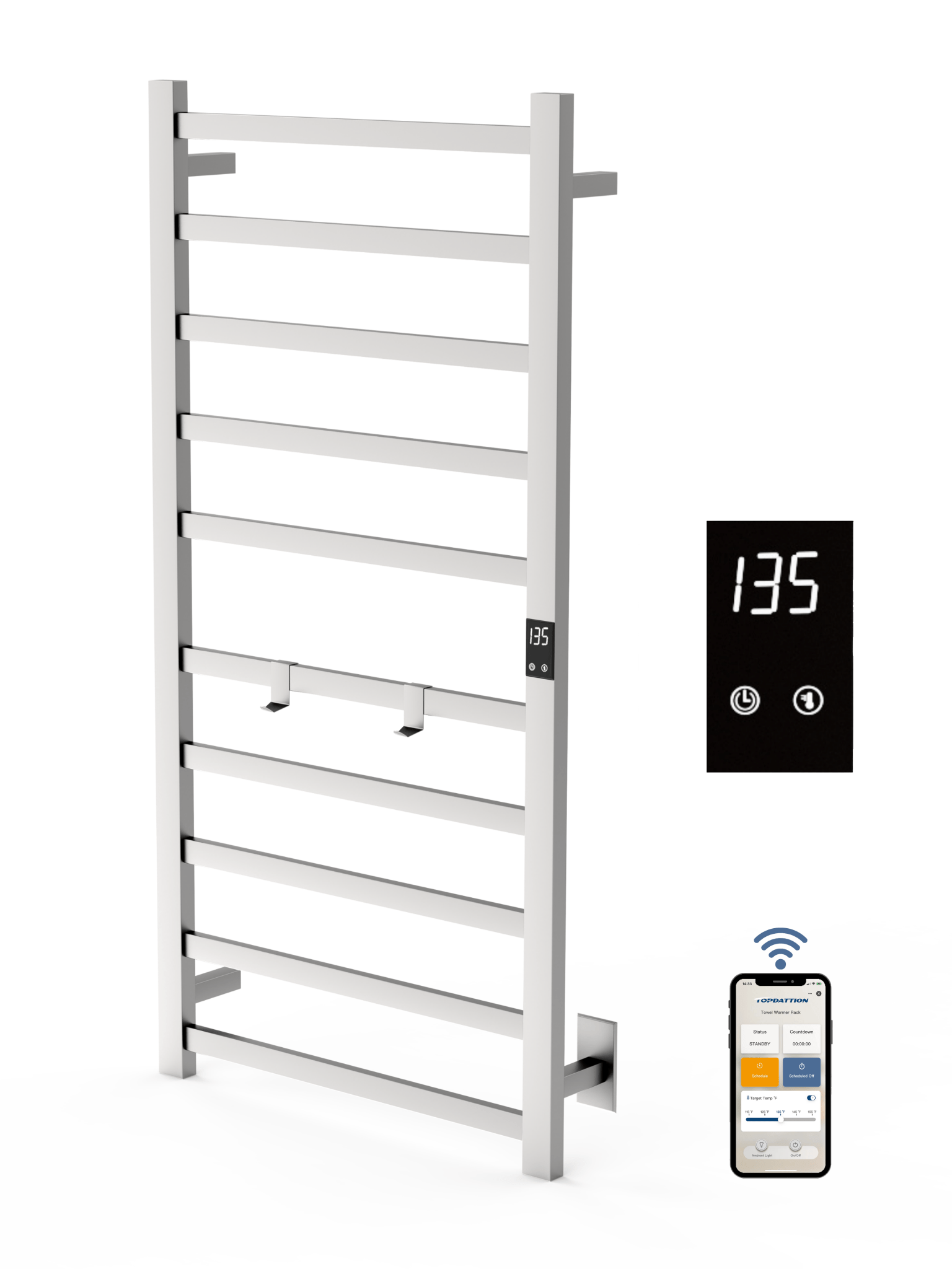WiFi 10Bar |Smart Wireless Electric Towel Warmer | Blade Thin 10 Bar Design | Alexa & Google Home Compatible - RealmSelect