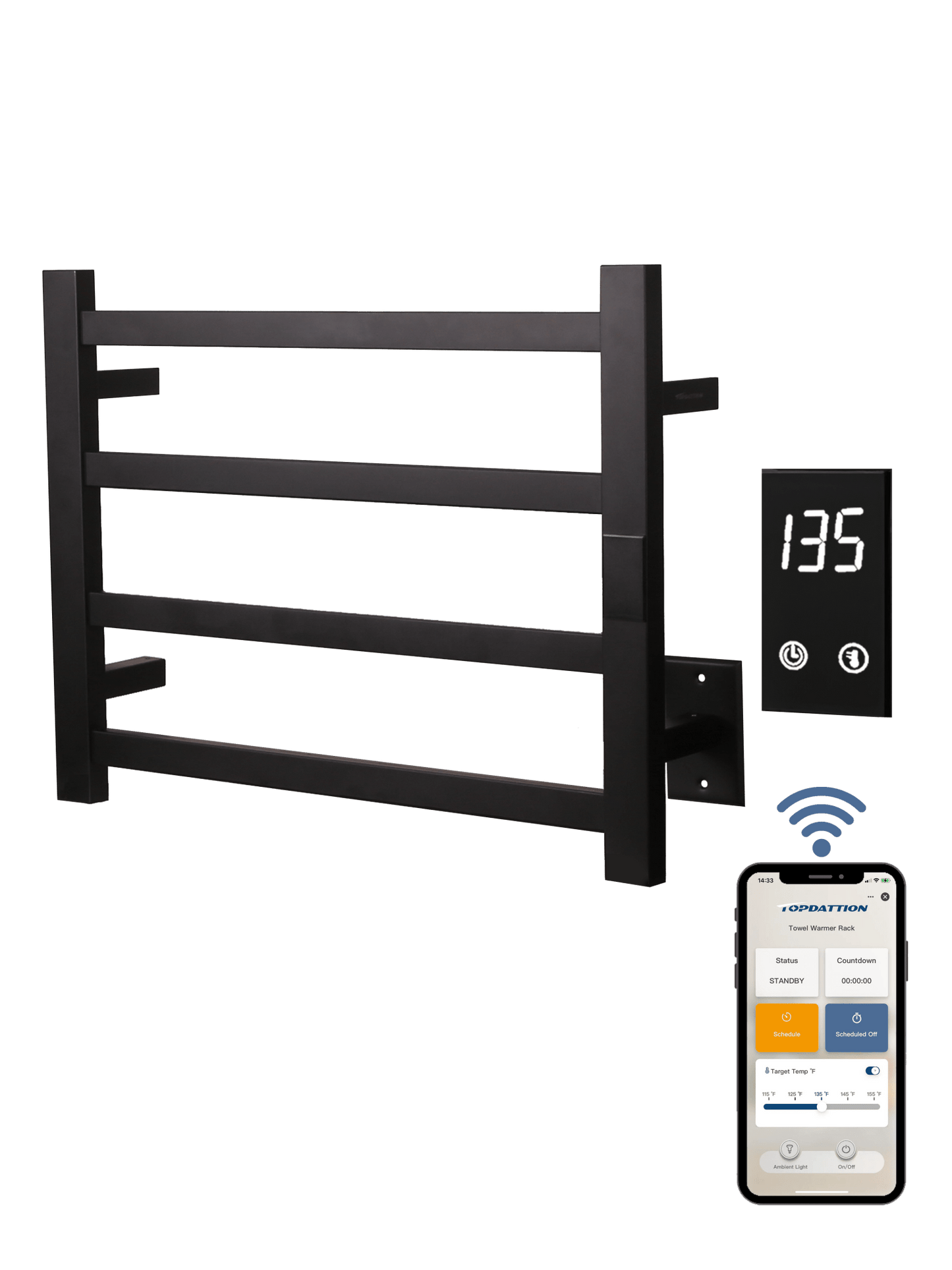 WiFi 4Bar |Smart Wireless Electric Towel Warmer | Blade Thin 4 Bar Design | Alexa & Google Home Compatible - RealmSelect