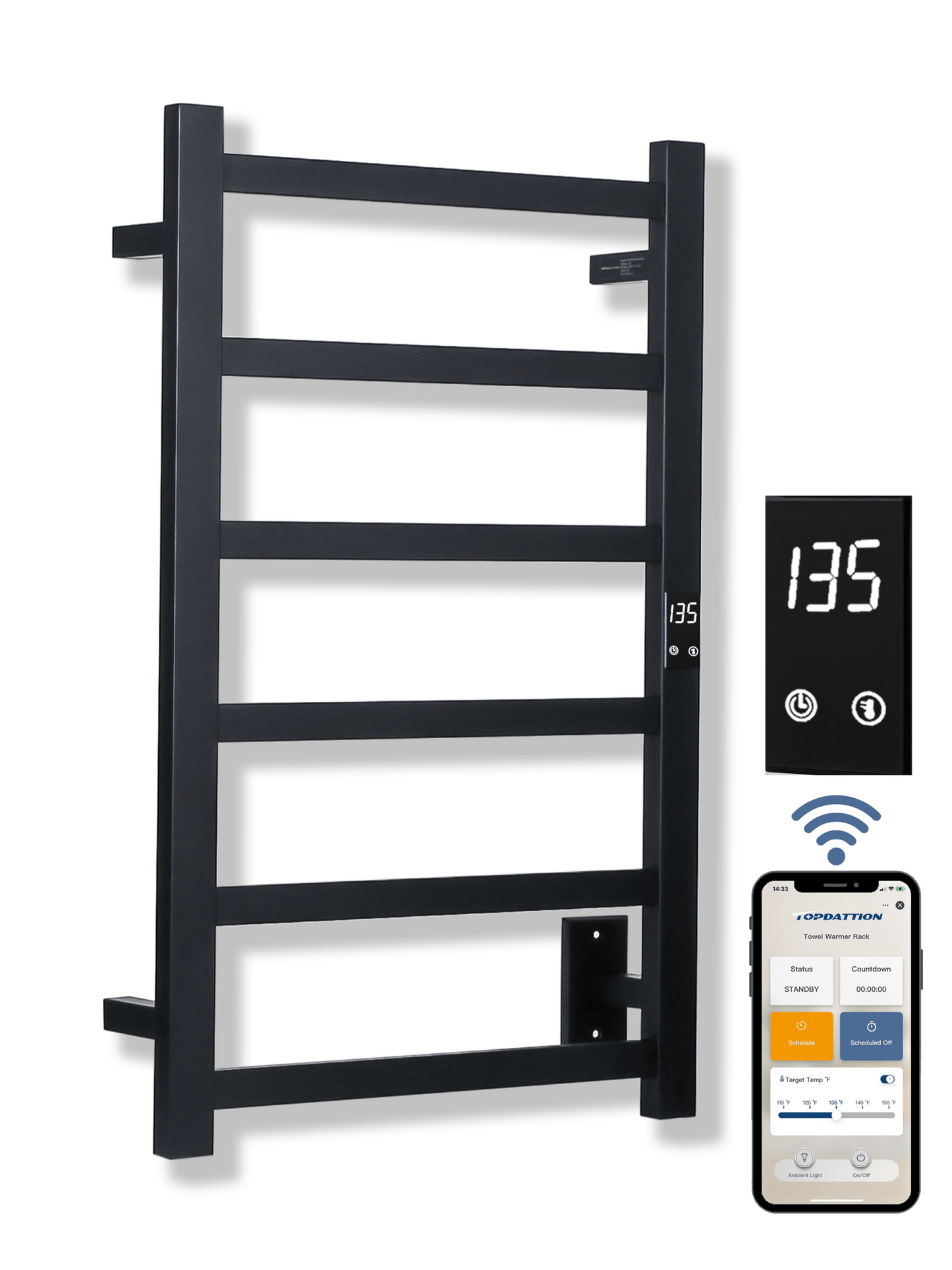 WiFi 6Bar |Smart Wireless Electric Towel Warmer | Blade Thin 6 Bar Design | Alexa & Google Home Compatible - RealmSelect