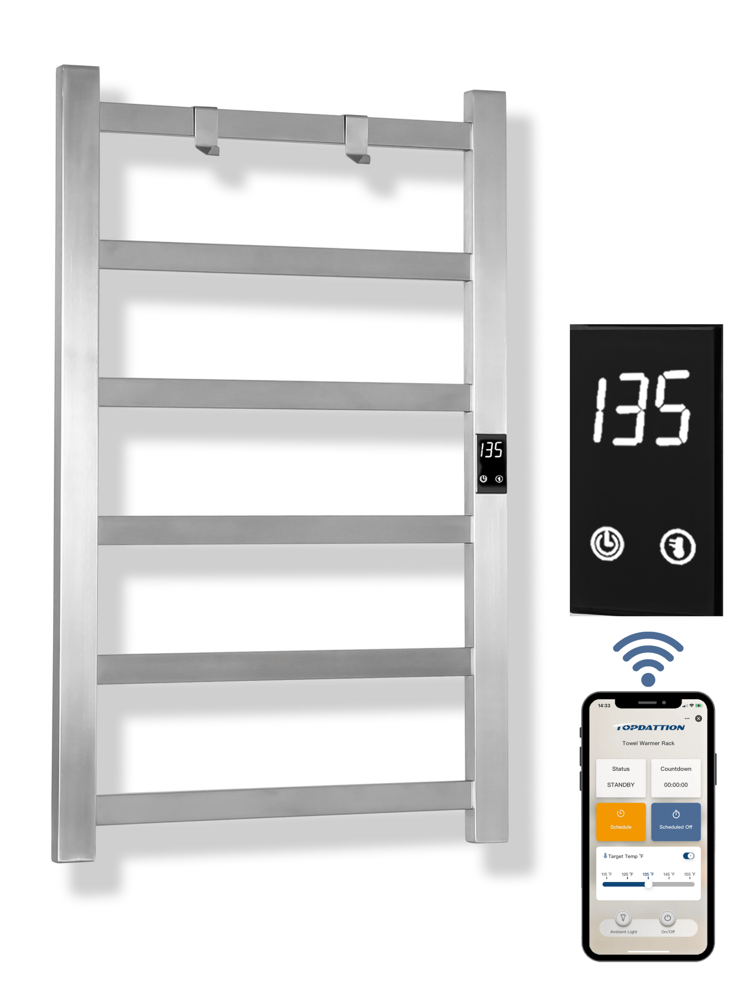 WiFi 6Bar |Smart Wireless Electric Towel Warmer | Blade Thin 6 Bar Design | Alexa & Google Home Compatible - RealmSelect