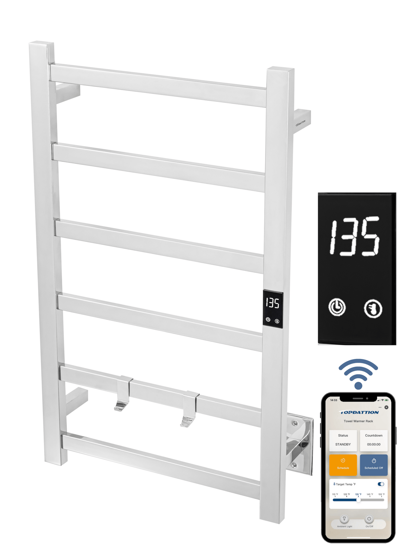 WiFi 6Bar |Smart Wireless Electric Towel Warmer | Blade Thin 6 Bar Design | Alexa & Google Home Compatible - RealmSelect