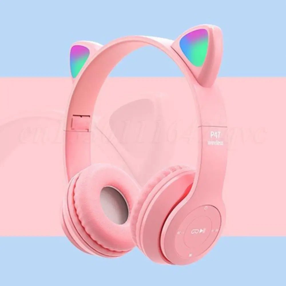 Wireless Headphones Cat Ear Gaming Headset Glow Light Bluetooth - Compatible Helmets Cute Over - Ear Headsets for Kids and Adult - RealmSelect