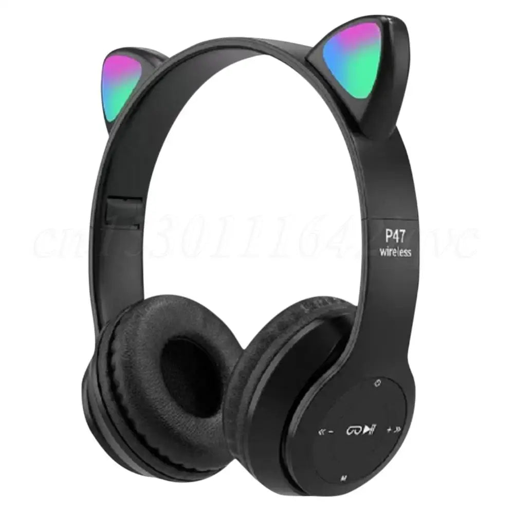 Wireless Headphones Cat Ear Gaming Headset Glow Light Bluetooth - Compatible Helmets Cute Over - Ear Headsets for Kids and Adult - RealmSelect