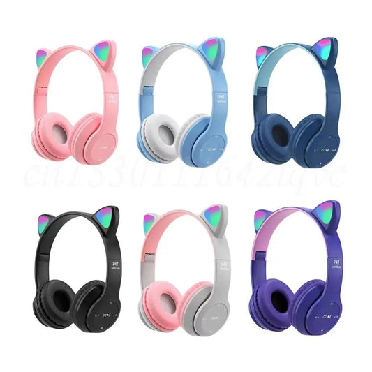 Wireless Headphones Cat Ear Gaming Headset Glow Light Bluetooth - Compatible Helmets Cute Over - Ear Headsets for Kids and Adult - RealmSelect