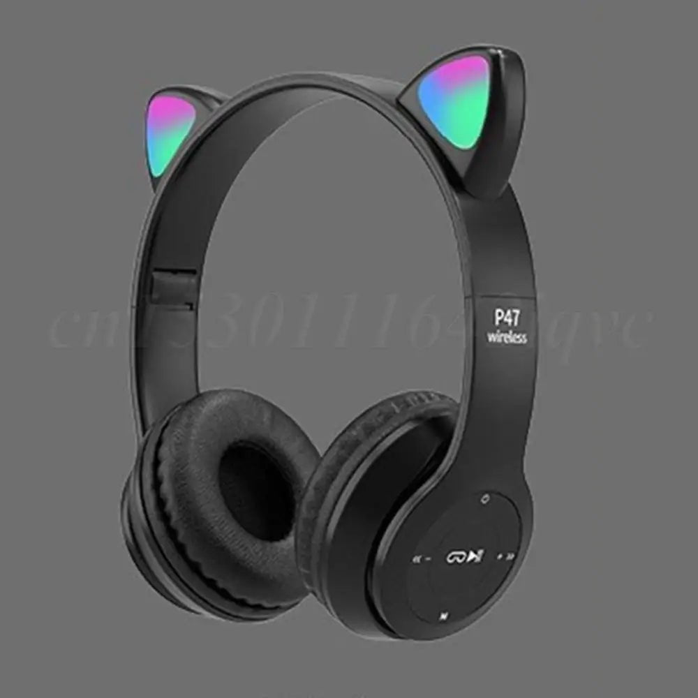 Wireless Headphones Cat Ear Gaming Headset Glow Light Bluetooth - Compatible Helmets Cute Over - Ear Headsets for Kids and Adult - RealmSelect