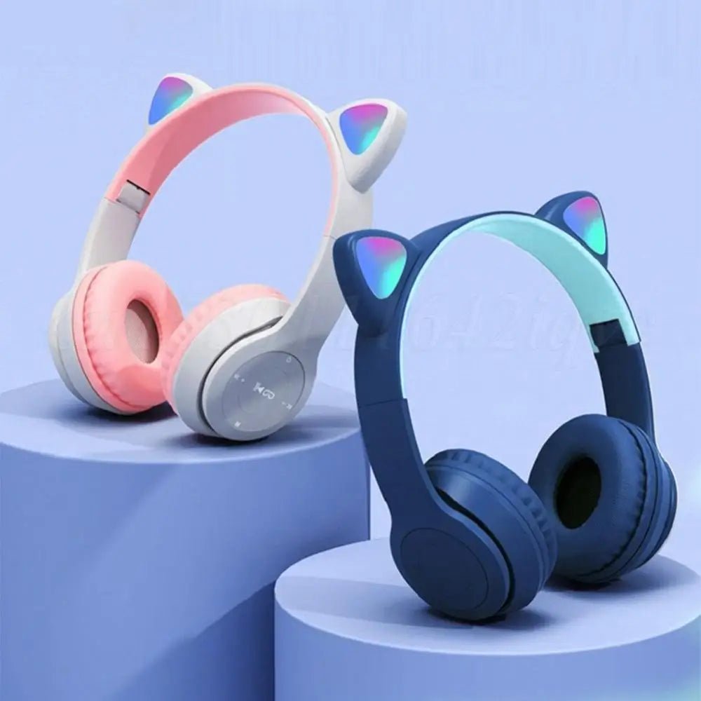 Wireless Headphones Cat Ear Gaming Headset Glow Light Bluetooth - Compatible Helmets Cute Over - Ear Headsets for Kids and Adult - RealmSelect