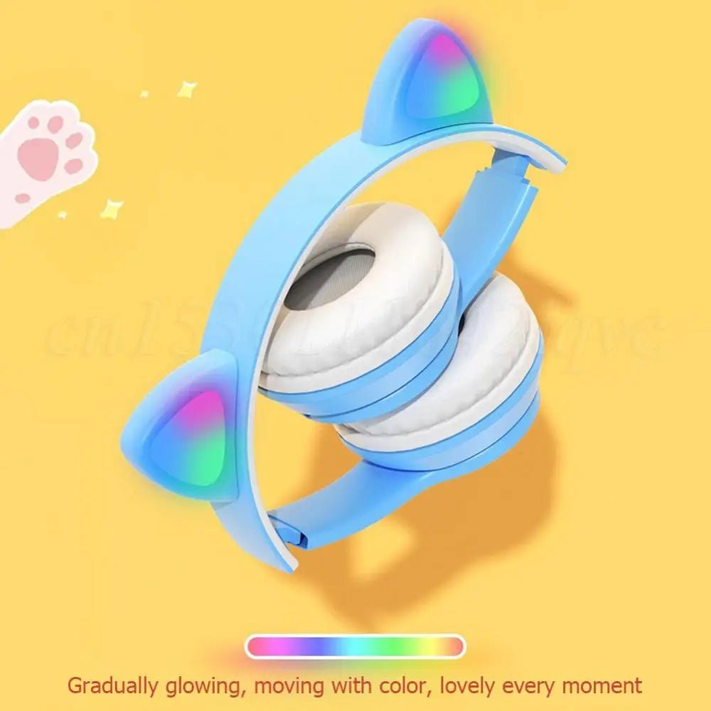 Wireless Headphones Cat Ear Gaming Headset Glow Light Bluetooth - Compatible Helmets Cute Over - Ear Headsets for Kids and Adult - RealmSelect