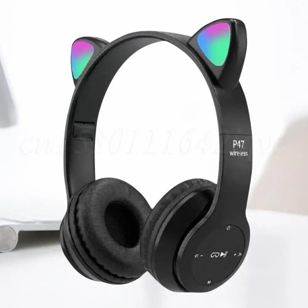 Wireless Headphones Cat Ear Gaming Headset Glow Light Bluetooth - Compatible Helmets Cute Over - Ear Headsets for Kids and Adult - RealmSelect