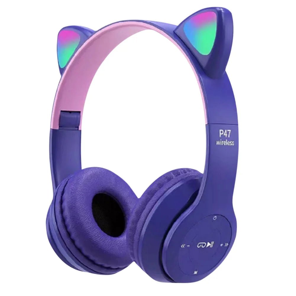 Wireless Headphones Cat Ear Gaming Headset Glow Light Bluetooth - Compatible Helmets Cute Over - Ear Headsets for Kids and Adult - RealmSelect
