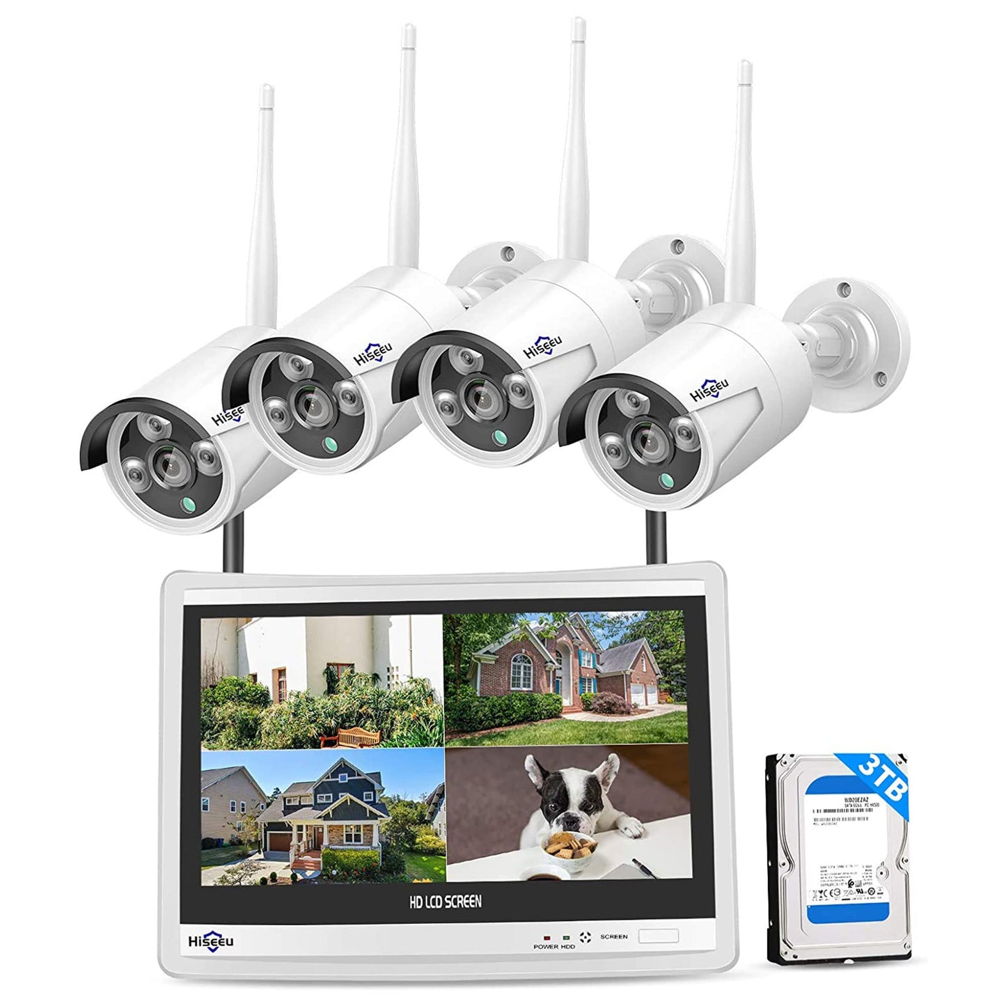 [Wireless Wi - Fi Pro, 100ft Range] Hiseeu Wireless Security Camera System, Expandable 16CH 4K NVR, 4Pcs 3MP Night Vision WiFi Cameras Home Surveillance Outdoor, Motion Detection, 1TB HDD, One - Way Audio - RealmSelect