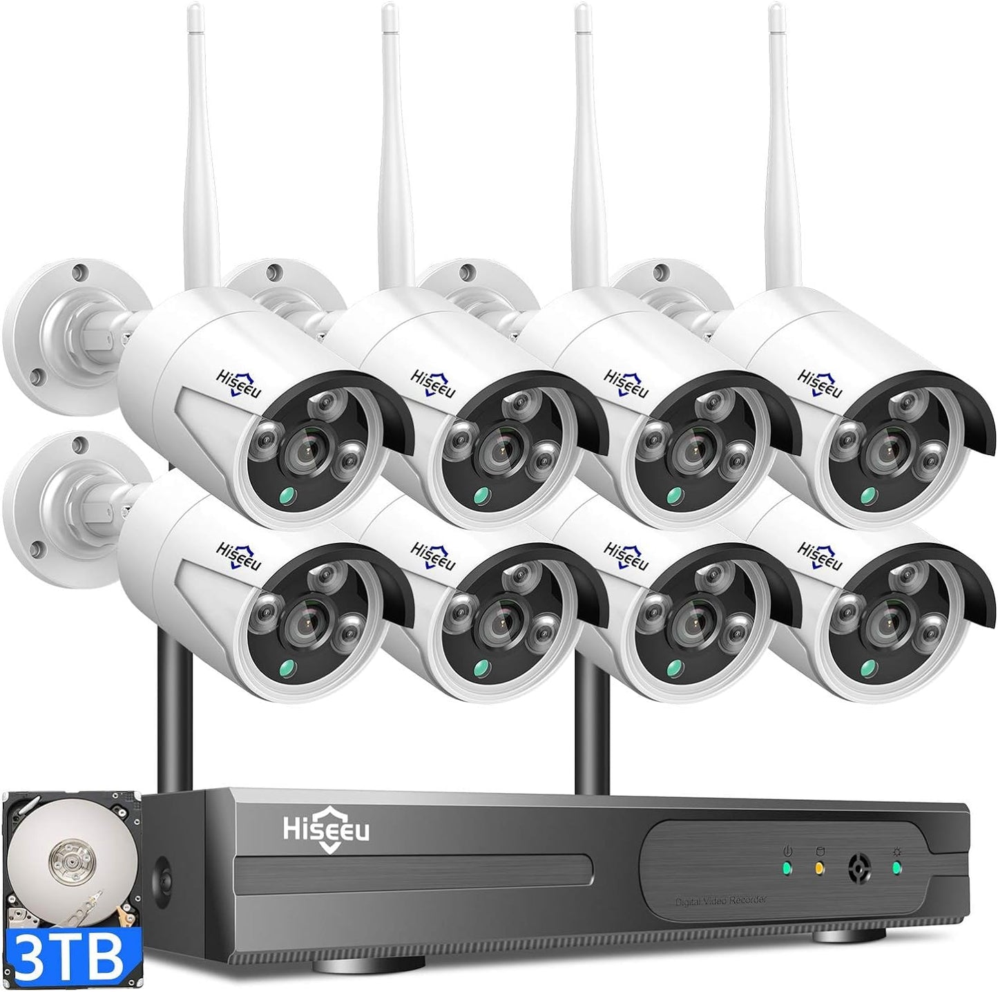 [Wireless Wi - Fi Pro, 100ft Range] Hiseeu Wireless Security Camera System, Expandable 16CH 4K NVR, 4Pcs 3MP Night Vision WiFi Cameras Home Surveillance Outdoor, Motion Detection, 1TB HDD, One - Way Audio - RealmSelect
