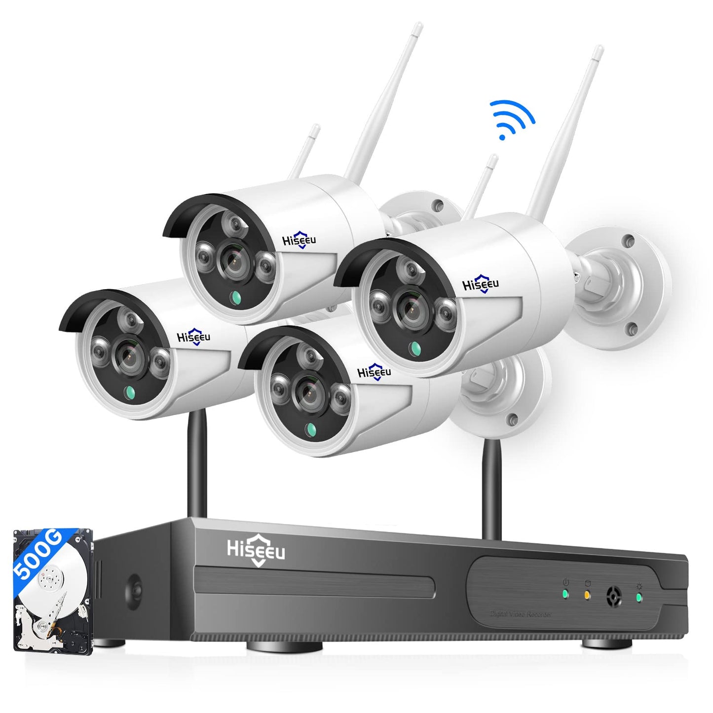 [Wireless Wi - Fi Pro, 100ft Range] Hiseeu Wireless Security Camera System, Expandable 16CH 4K NVR, 4Pcs 3MP Night Vision WiFi Cameras Home Surveillance Outdoor, Motion Detection, 1TB HDD, One - Way Audio - RealmSelect