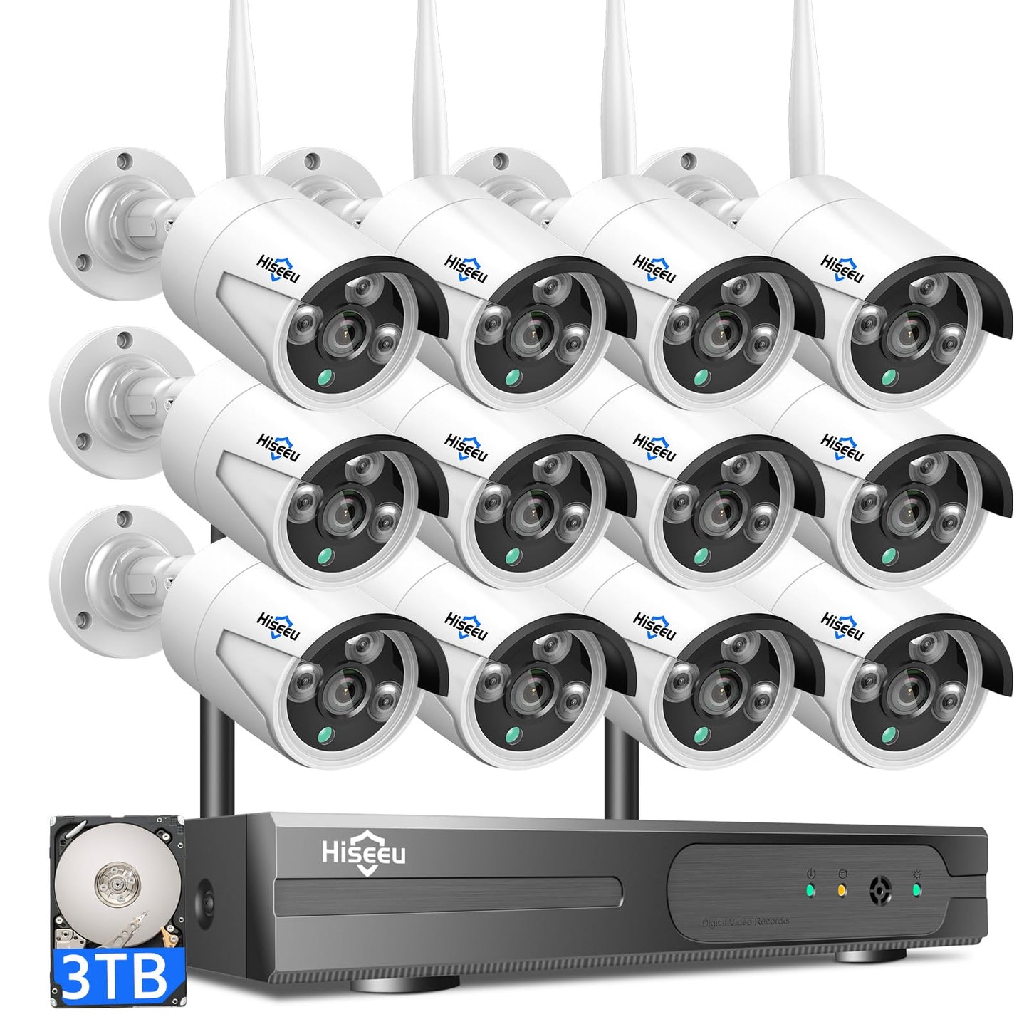 [Wireless Wi - Fi Pro, 100ft Range] Hiseeu Wireless Security Camera System, Expandable 16CH 4K NVR, 4Pcs 3MP Night Vision WiFi Cameras Home Surveillance Outdoor, Motion Detection, 1TB HDD, One - Way Audio - RealmSelect