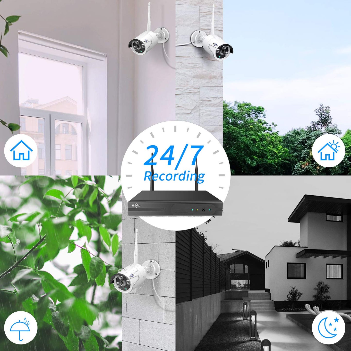 [Wireless Wi - Fi Pro, 100ft Range] Hiseeu Wireless Security Camera System, Expandable 16CH 4K NVR, 4Pcs 3MP Night Vision WiFi Cameras Home Surveillance Outdoor, Motion Detection, 1TB HDD, One - Way Audio - RealmSelect