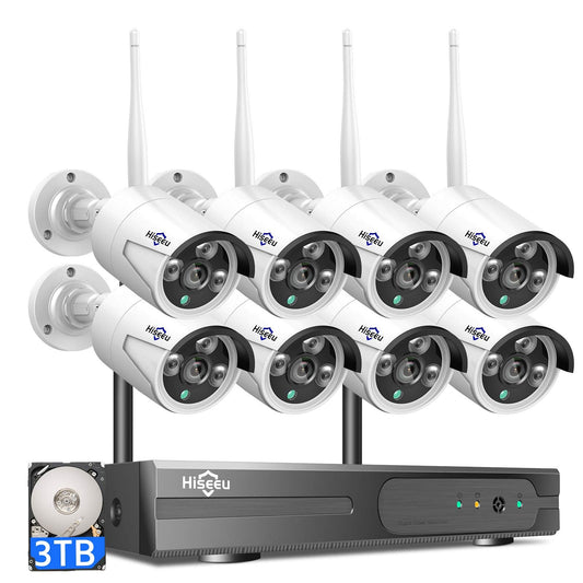 [Wireless Wi - Fi Pro, 100ft Range] Hiseeu Wireless Security Camera System, Expandable 16CH 4K NVR, 4Pcs 3MP Night Vision WiFi Cameras Home Surveillance Outdoor, Motion Detection, 1TB HDD, One - Way Audio - RealmSelect