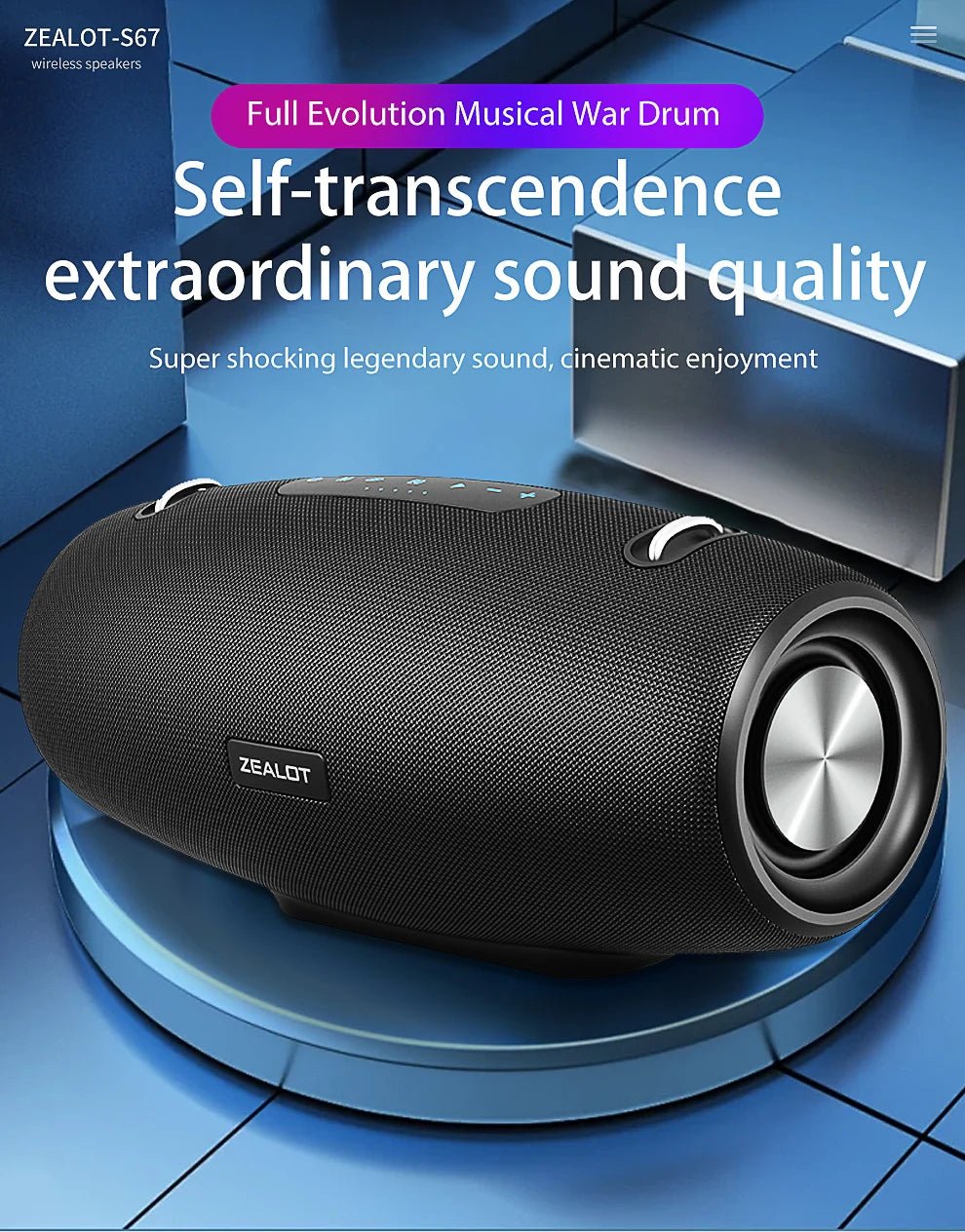 Zealot S67 Wireless Speaker WithShoulder Strap,Outdoor,Waterproof,Portable Speaker with Loud Stero and Booming Bass,40H Playtime - RealmSelect