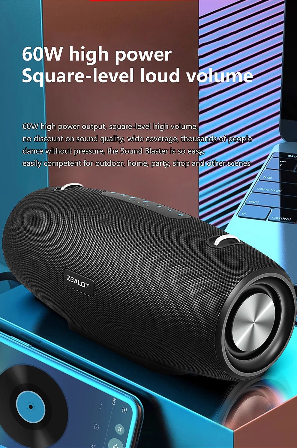 Zealot S67 Wireless Speaker WithShoulder Strap,Outdoor,Waterproof,Portable Speaker with Loud Stero and Booming Bass,40H Playtime - RealmSelect