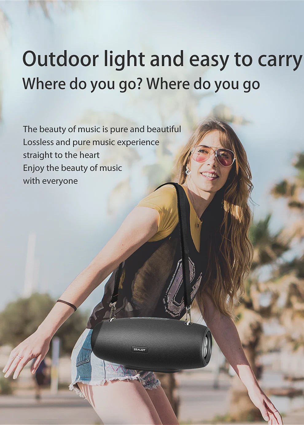 Zealot S67 Wireless Speaker WithShoulder Strap,Outdoor,Waterproof,Portable Speaker with Loud Stero and Booming Bass,40H Playtime - RealmSelect