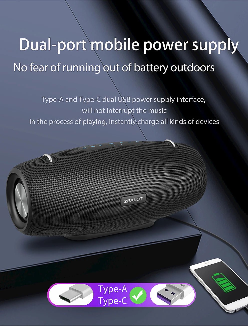 Zealot S67 Wireless Speaker WithShoulder Strap,Outdoor,Waterproof,Portable Speaker with Loud Stero and Booming Bass,40H Playtime - RealmSelect